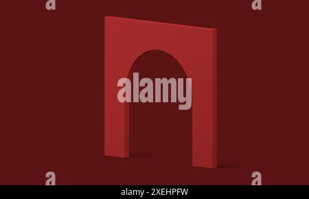 Red 3d archway curved angular construction vertical arc block for presentation design realistic vector illustration. Arch basic foundation geometric e Stock Vector