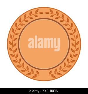 Round Bronze Medal With Laurel Wreath Icon Stock Vector