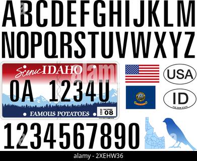 IDAHO car license plate style pattern, letters, numbers and symbols, vector illustration, USA Stock Vector