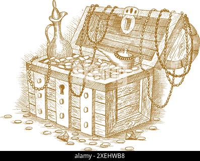 Treasure chest drawn by hand Stock Vector