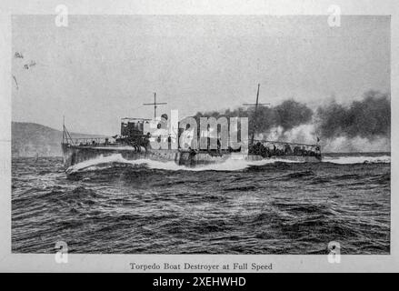 Torpedo boat destroyer at full speed from Hunting the German shark : the American Navy in the underseas war by Whitaker, Herman, 1867-1919 published 1918 Publisher New York : The Century Co. Stock Photo