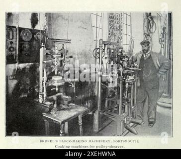 BRUNEL'S [Sir Marc Isambard Brunel ] BLOCK-MAKING MACHINERY, PORTSMOUTH. Coaking machines for pulley-sheaves. from the Article THE REVOLUTION IN MACHINE-SHOP PRACTICE. By Henry Roland. Part 1 THE EVOLUTION OF THE TOOLMAKER from The Engineering Magazine Devoted to Industrial Progress Volume XVIII 1899-1900 The Engineering Magazine Co Stock Photo