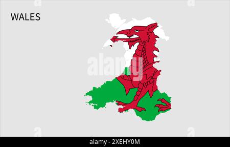 Wales flag map, official color with proportion, fully Editable illustration, vector, flag, government, National flag, patriotism Stock Vector