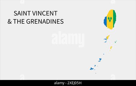 Saint Vincent and the Grenadines flag map, official color with proportion, fully Editable illustration, vector, flag, government, National Stock Vector