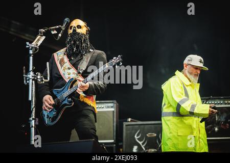 Copenhagen, Denmark. 20th, June 2024. The American rap rock band Limp Bizkit performs a live concert during the Danish heavy metal festival Copenhell 2024 in Copenhagen. Here musician Wes Borland is seen live on stage. Stock Photo