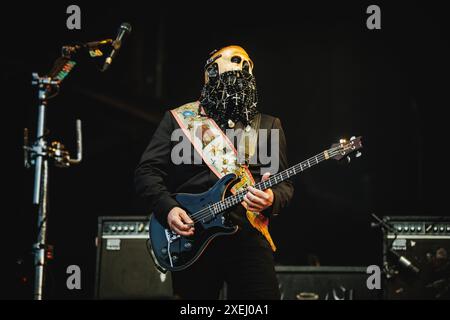 Copenhagen, Denmark. 20th, June 2024. The American rap rock band Limp Bizkit performs a live concert during the Danish heavy metal festival Copenhell 2024 in Copenhagen. Here musician Wes Borland is seen live on stage. Stock Photo