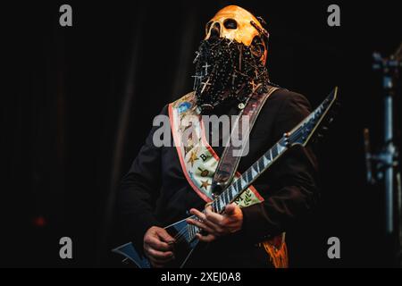 Copenhagen, Denmark. 20th, June 2024. The American rap rock band Limp Bizkit performs a live concert during the Danish heavy metal festival Copenhell 2024 in Copenhagen. Here musician Wes Borland is seen live on stage. Stock Photo