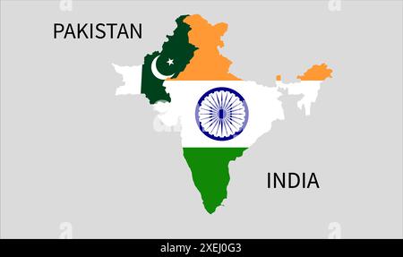 India and Pakistan flag map, official color with proportion, fully Editable illustration, vector, flag, government, National flag, patriotism Stock Vector