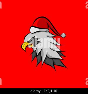 christmas eagle falcon hawk cartoon  with santa claus cap logo design on isolated background Stock Vector