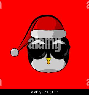 christmas penguin cartoon with santa claus cap logo design on isolated background Stock Vector