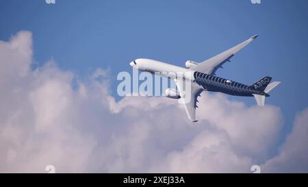 Moscow Russia Zhukovsky Airfield 25 July 2021: Passenger aircraft Airbus A350 in the demonstration flight of the international a Stock Photo