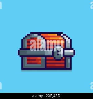 Vector Illustration of treasure chest with Pixel Art Design, perfect for game assets themed designs Stock Vector