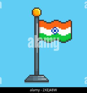 Vector illustration of the flag of India with Pixel Art Design, perfect for game assets themed designs Stock Vector