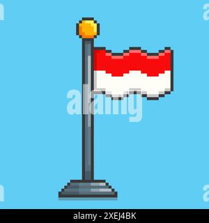 Vector illustration of the flag of Indonesia with Pixel Art Design, perfect for game assets themed designs Stock Vector