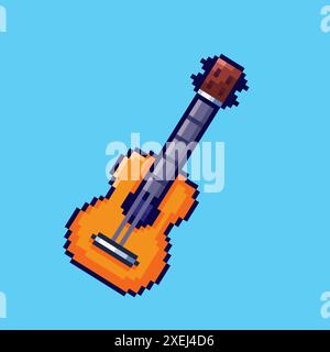 Vector Illustration of guitar with Pixel Art Design, perfect for game assets themed designs Stock Vector