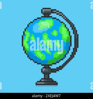 Vector Illustration of globe with Pixel Art Design, perfect for game assets themed designs Stock Vector