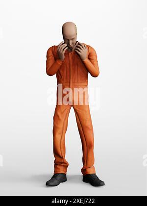 3d render of car crash dummy to show disbelief or disappointed negative emotion on isolated white background Stock Photo