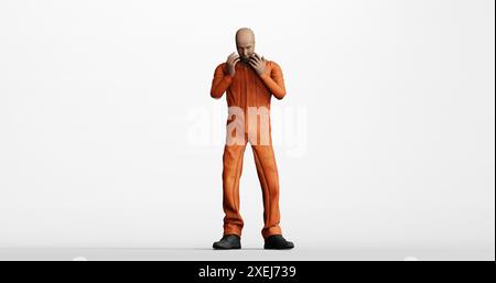 3d render of car crash dummy to show disbelief or disappointed negative emotion on isolated white background Stock Photo