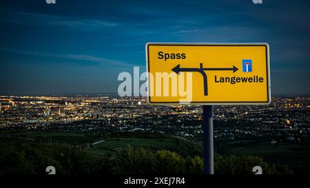 Signposts the direct way to fun versus boredom - Bildmontage Stock ...