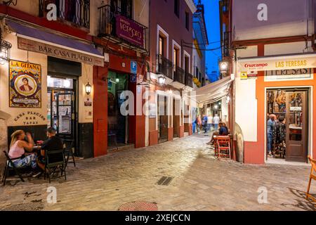 Night view of a street in Santa Cruz district, Seville, Andalusia, Spain Stock Photo