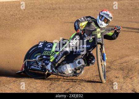 Emil Sayfutdinov - Russian speedway rider riding on a Polish licence for Ipswich Witches.  June 2024. Action photo. Stock Photo