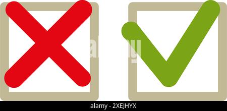Red and Green mark in boxes. Vector illustration. Flat Stock Vector