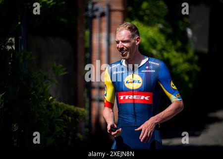 Florence, France. 28th June, 2024. Belgian Tim Declercq of Lidl-Trek is seen at preparations ahead of the 2024 Tour de France cycling race, Friday 28 June 2024, in Florence, Italy. The 111th edition of the Tour de France starts on Saturday 29 June in Florence, Italy, and will finish in Nice, France on 21 July. BELGA PHOTO JASPER JACOBS Credit: Belga News Agency/Alamy Live News Stock Photo