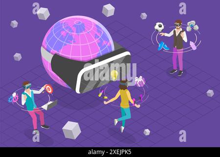3D Isometric Flat  Conceptual Illustration of Metaverse Virtual Worlds, Augmented Reality Technology 3D Isometric Flat  Conceptu Stock Photo