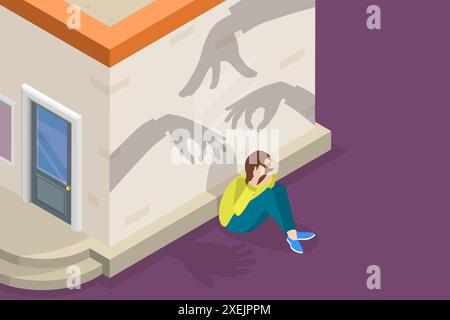 3D Isometric Flat  Conceptual Illustration of Panic Disorder, Depression or Mental Stress 3D Isometric Flat  Conceptual Illustra Stock Photo