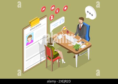 3D Isometric Flat  Conceptual Illustration of Job Interview, Employee Evaluation or Performance Assessment 3D Isometric Flat  Co Stock Photo