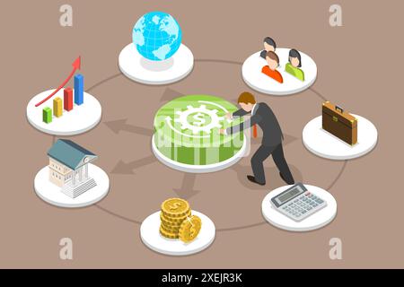 3D Isometric Flat  Conceptual Illustration of Fintech, Financial Technologies, Digital Solutions for Banking Business 3D Isometr Stock Photo