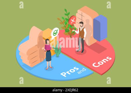 3D Isometric Flat  Conceptual Illustration of Cons And Pros, Advantages and Disadvantages Comparison 3D Isometric Flat  Conceptu Stock Photo