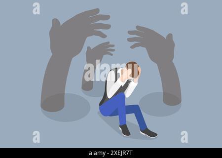 3D Isometric Flat  Conceptual Illustration of Panic Disorder, Anxiety Attack 3D Isometric Flat  Conceptual Illustration of Panic Stock Photo