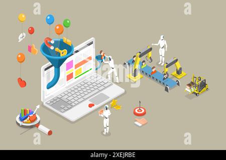 3D Isometric Flat  Conceptual Illustration of Marketing Automation, Future Technologies for Digital Marketing 3D Isometric Flat Stock Photo