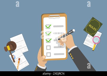 3D Isometric Flat  Conceptual Illustration of Compliance, Checklist With Requirements 3D Isometric Flat  Conceptual Illustration Stock Photo