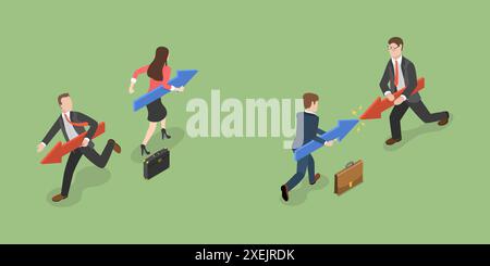 3D Isometric Flat  Conceptual Illustration of Business Conflict, Rivalry and Business Competition 3D Isometric Flat  Conceptual Stock Photo