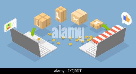 3D Isometric Flat  Conceptual Illustration of Exchange And Return, Refunding Policy 3D Isometric Flat  Conceptual Illustration o Stock Photo