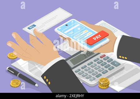 3D Isometric Flat  Conceptual Illustration of Bill Online Payment, Digital Banking 3D Isometric Flat  Conceptual Illustration of Stock Photo