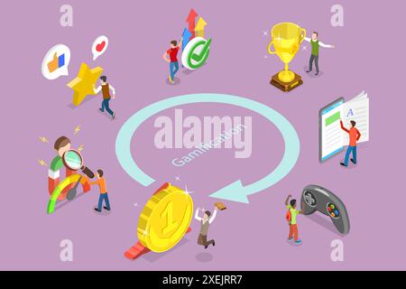 3D Isometric Flat  Conceptual Illustration of Gamification, Business or Marketing Strategy 3D Isometric Flat  Conceptual Illustr Stock Photo