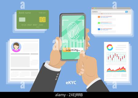 Flat  Conceptual Illustration of EKYC, Know Your Client, Minimizing Financial Risks Flat  Conceptual Illustration of EKYC, Know Stock Photo