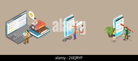 3D Isometric Flat  Conceptual Illustration of Customer Feedback, Client Rating Survey 3D Isometric Flat  Conceptual Illustration Stock Photo