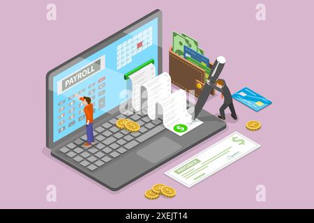 3D Isometric Flat  Conceptual Illustration of Payroll System, Online Income Calculator 3D Isometric Flat  Conceptual Illustratio Stock Photo