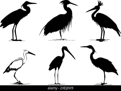 Heron Bird Silhouettes Set vector Stock Vector