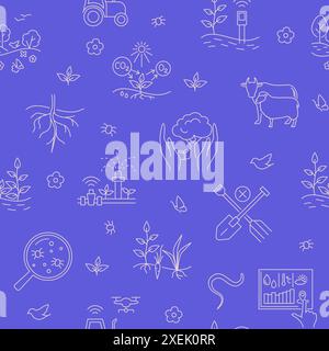 Smart agriculture line seamless pattern. Regenerative farming technologies, permaculture. Vector illustration. Stock Vector
