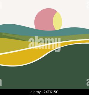 Minimalist Sunset Landscape Vector illustration Stock Vector Image ...