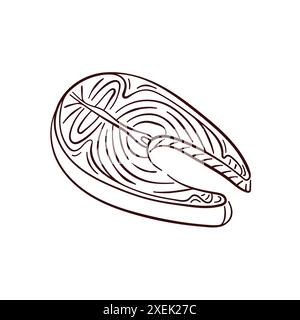 Salmon steak in line art for restaurant menu. Slice of fish. Vector illustration isolated on a white background Stock Vector