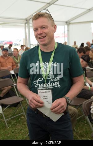 Goundswell The Regenerative Agricultural Festival. Jacob Sykes from Fosse Meadows free range chicken farm. Lannock Manor Farm, Hitchin, Hertfordshire 2024 2020s UK HOMER SYKES Stock Photo