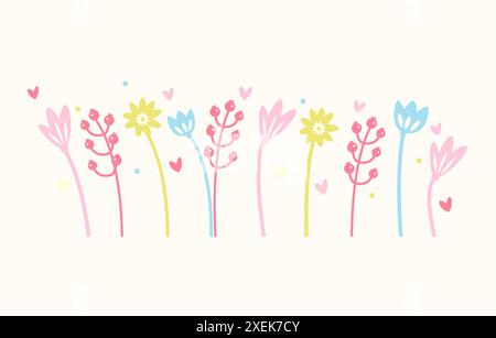 Abstract Multicolored Spring Flower Horizontal Border Stock Vector
