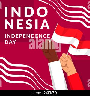 Indonesia Independence Day illustration with two hands holding flags Stock Vector