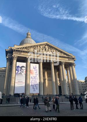 Facade of the Panthéon during Missak Manouchion tribute in Paris France Stock Photo